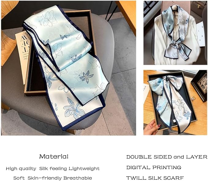 Livrerpi Silk Feeling Head Scarf Fashion Satin Hair Scarf Square Long Scarves for Women Gifts