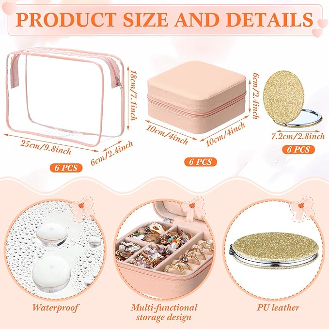 Spa Party Favors Pink Sleepover Party Supplies Bow Headband Wristband Scrunchies Hair Clip Jewelry Case Makeup Bag Mirror for Women Bridesmaid Return Gifts(Beige,96 Pcs)