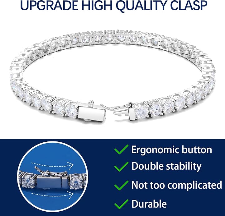 Moissanite Tennis Bracelet For Women S925 Silver Jewelry, Luxury Silver Bracelets,Valentines Day Gifts For Couples Sister Girlfriend Wife Gifts6.5'-7.5'' Length