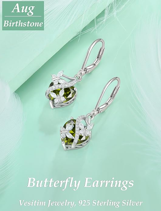 Butterfly Earrings for Women 925 Sterling Silver Heart Earring Birthstone Jewelry