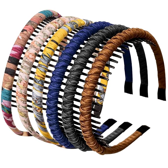 6PCS Headband With Teeth,Comb Hairbands,Different Floral and Solid Color,Non Slip HairBands,Resin Hair Accessories,for Daily Life,Office Working,Party,Wash Face,Gift,Tidy Up Hair
