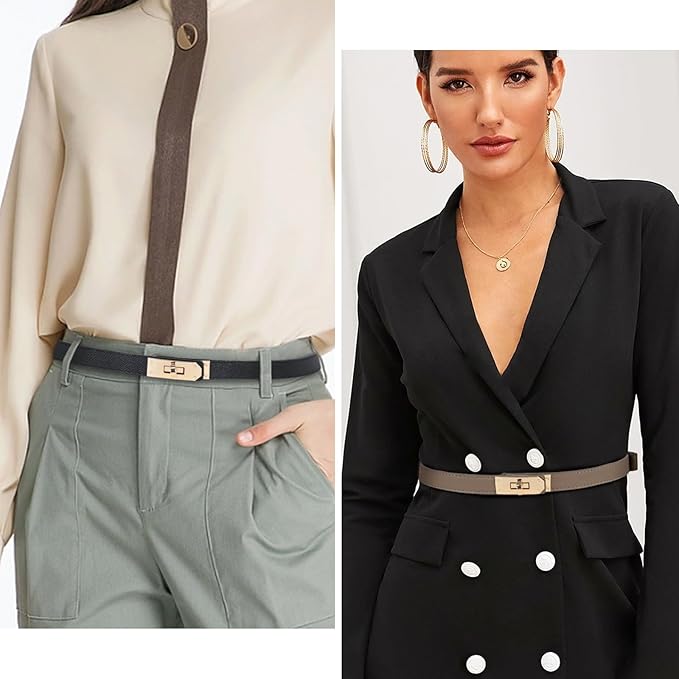 Women's Fashion Classic Metal Buckle Leather Belt with Jeans Dress