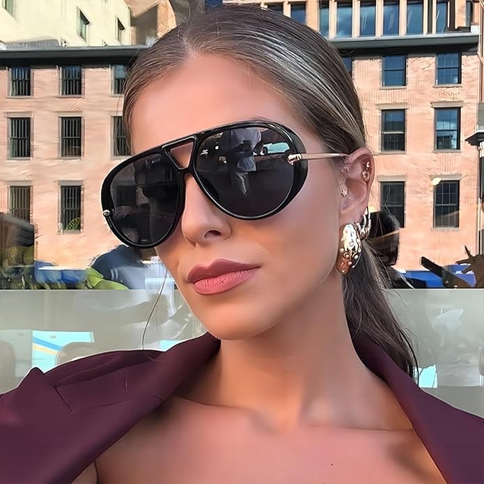 SODQW Oversized Aviator Sunglasses for Women With Earring Trendy Large Big XL Size 2025 Designer Ladies Shades