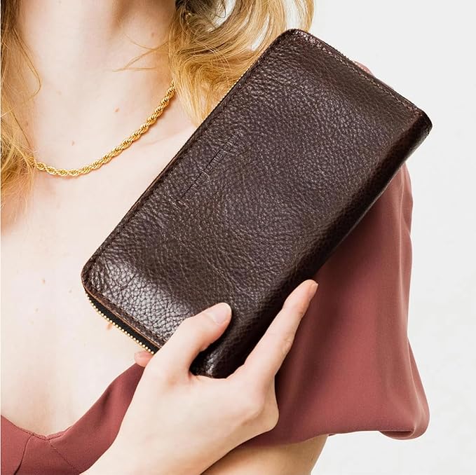 Portland Leather Goods Women's Accordion Zip Wallet – Handcrafted in Durable, Full-Grain Leather – 8 Card Slots & Secure Zippered Pocket – Coldbrew