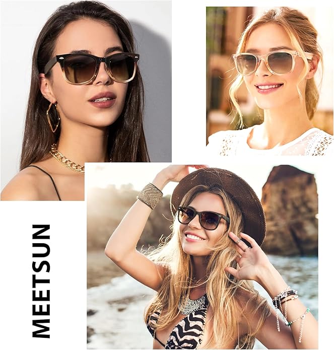 MEETSUN Retro Polarized Sunglasses for Women Men Classic Mirror Lens Driving Trendy Sun Glasses UV Protection (3 Pack)