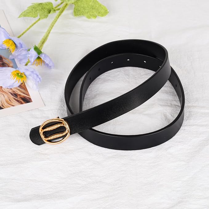 Women's Fashion Classic Metal Buckle Leather Belt with Jeans Dress
