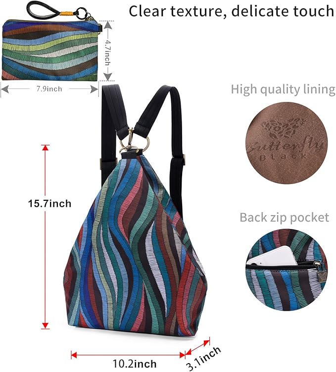 Black Butterfly Premium Backpack for Women, Bohemia Style Fashion Casual Daypack Backpack, Small Backpack Purse (68-multicolor Plus)