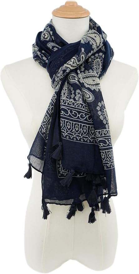 YOUR SMILE Large Boho Scarf for Women Lightweight Floral Printed Scarves Fall Winter Fashion Fringed Shawl wraps