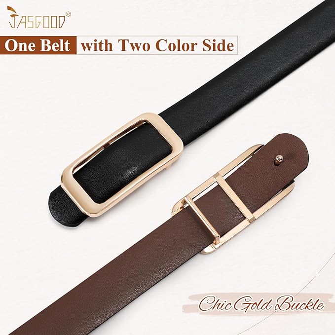 JASGOOD Women Reversible Leather Belt for Pants Jeans Ladies Waist Belt for Dresses