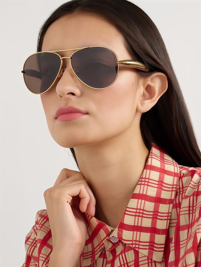 Retro Gold Aviator Sunglasses for Women Men, 2025 Metal Oversized 70s Aviators Sun Glasses