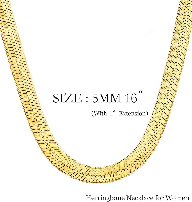 NECOCY 14K Gold Plated Necklaces for Women, Dainty Gold Herringbone Choker Necklace Thin Layered Snake Chain Jewelry for Gifts