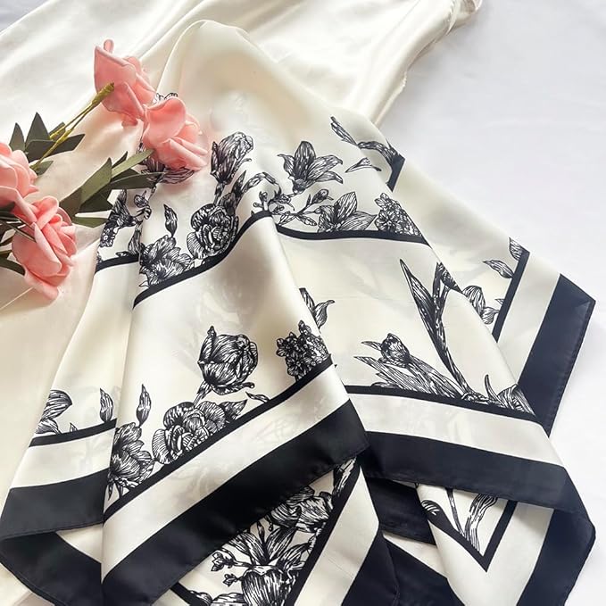 FONYVE Silk Feeling Scarf Medium Square Satin Head Scarf for Women 27.5 × 27.5 inches