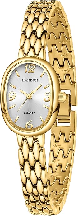 JIANDUN Vintage Small Gold Women’s Watch, Elegant Stainless Steel Bracelet, Water-Resistant with Tools Included