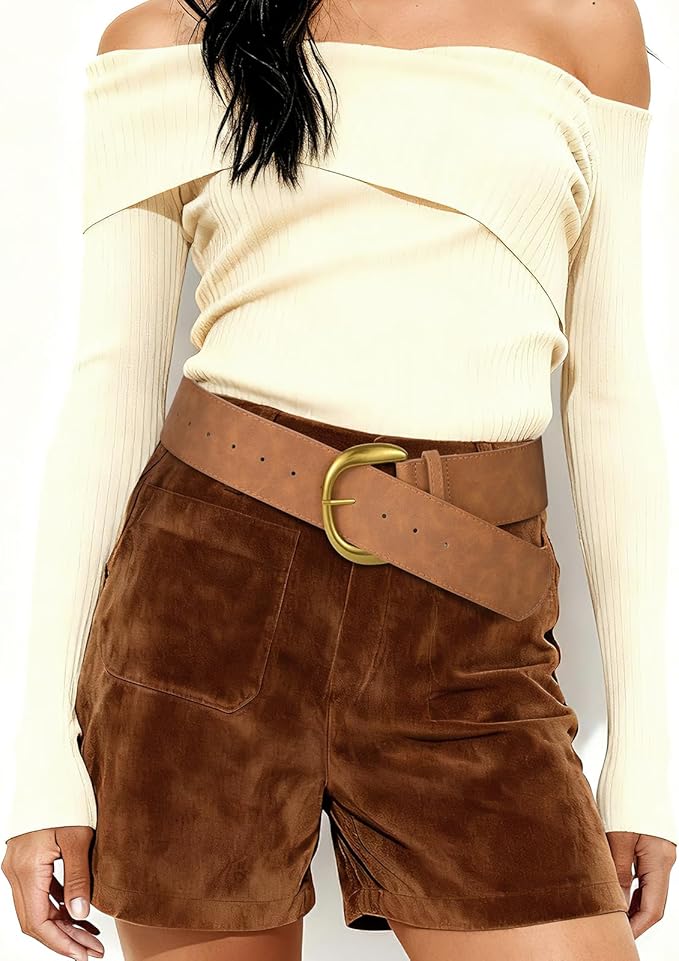SANSTHS Women Wide Suede Belt for Dresses Jeans Fashion Thick Leather Waist Belts Ladies Chunky Belts