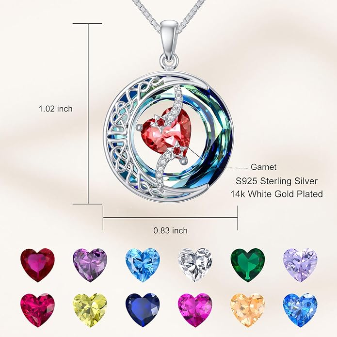 TOUPOP Birthstone Necklace 925 Sterling Silver Moon and Star Pendant with Blue Crystal Celtic Moon Jewelry Birthday Valentines Day Gifts for Women Mom Wife Her