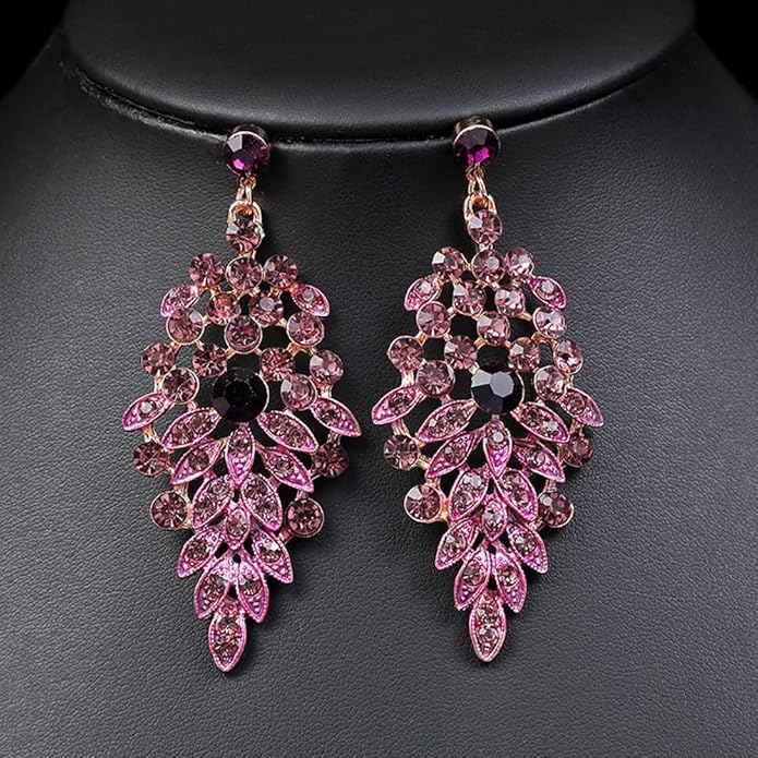 Wedding Bridal Jewelry Set Crystal Rhinestone Statement Necklace Vintage Collar Necklace Dangle Earrings Set for Women