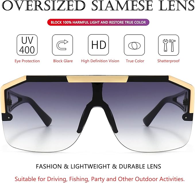 AIEYEZO Square Oversized Sunglasses Flat Top Shield Sun Glasses for Men Women One Lens Square Shades