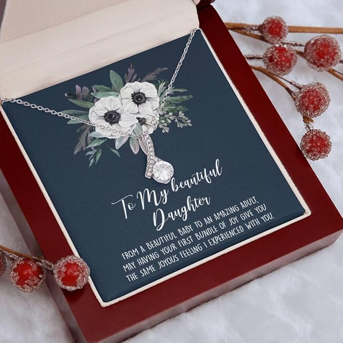 VIRAGIL To My Daughter Gift Necklace From Dad or Mom - Badass Daughter Jewelry With Heartfelt Message & Elegant Box