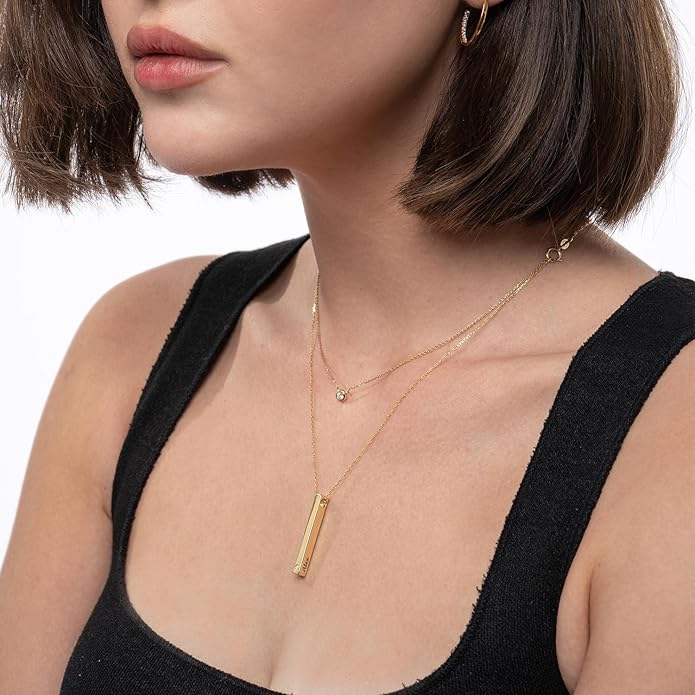 OAK & LUNA - Personalized Pillar Bar Necklace with Diamond Options - Custom Inscription Engraved Pendant - Up to 4 Names - Jewelry Gift for Women, Her, Mother For Mother's Day, Christmas