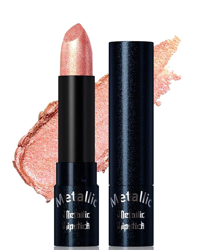 Glitter Metallic Lipstick Shimmer Lip Stick Long Lasting,Nude Pink Diamond Cream Shimmer Tinted Lip Gloss High Pigmented,Metallic Matte Red Lipcolor Stain for Women Christmas Non Stick Lips Makeup-01