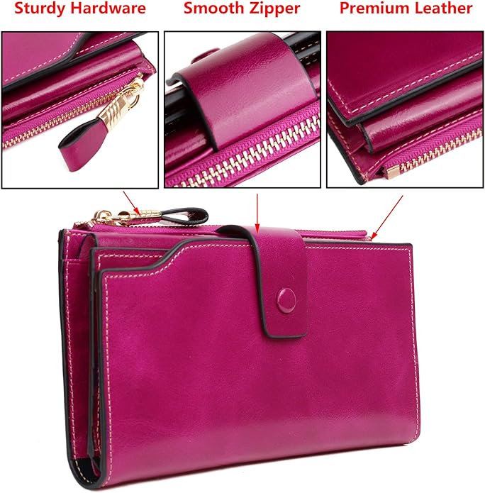 YALUXE Women's Genuine Leather Wallet RFID Blocking Multi Card Holder with Cell Phone Pocket Mothers Day Gifts