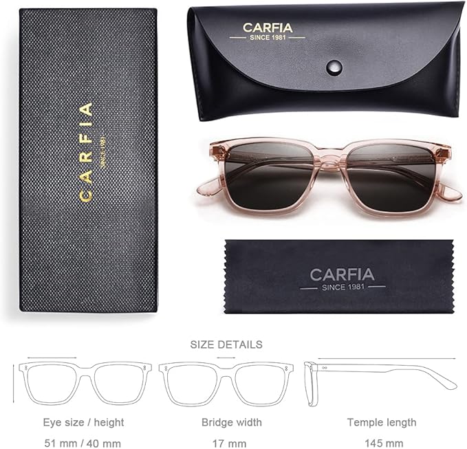 CARFIA Polarized Sunglasses for Women: Acetate, Small/Medium Size, UV400 Anti Glare CA5354