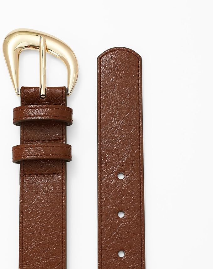 Women's Brown Belt Trend Belt with Gold Buckle Fashion Leather Waist Belt for Jeans Pants