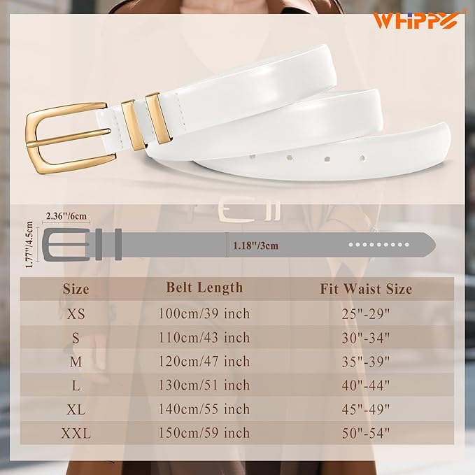 WHIPPY Women's Leather Belts for Jeans Pants Fashion Ladies Belt Gold Buckle Belts for Women