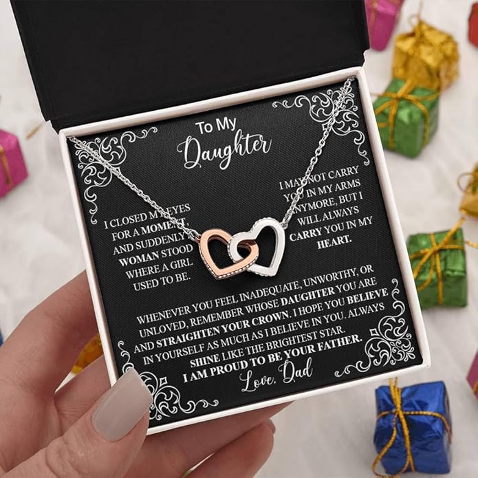 VIRAGIL To My Daughter Gift Necklace From Dad or Mom - Badass Daughter Jewelry With Heartfelt Message & Elegant Box
