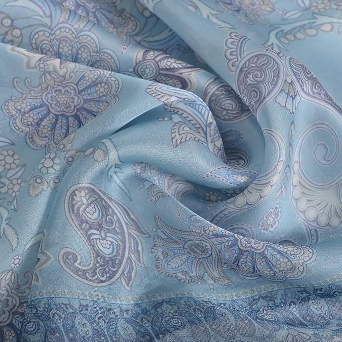 100% Mulberry Silk Women's Neck Silk Scarf-Lightweight Shawl,FLoral Print Beach Silk Wrap-Scarves for Photography