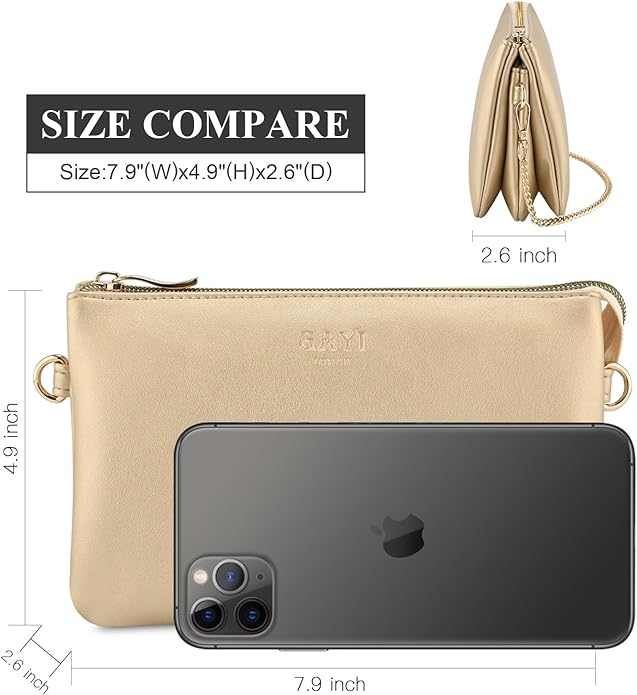 Wristlet Purses for Women, Vegan Leather Crossbody Evening Zip Clutch Bag with Strap | Vegan Leather, Evening, Zip, with Strap
