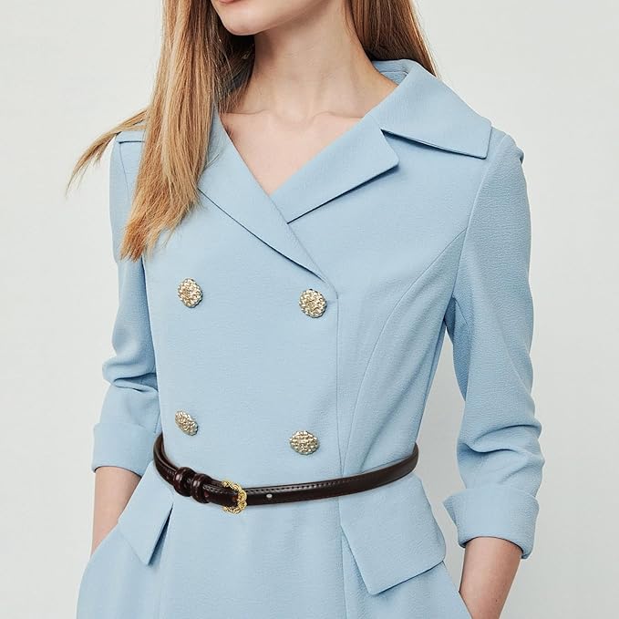Women's Fashion Classic Metal Buckle Leather Belt with Jeans Dress