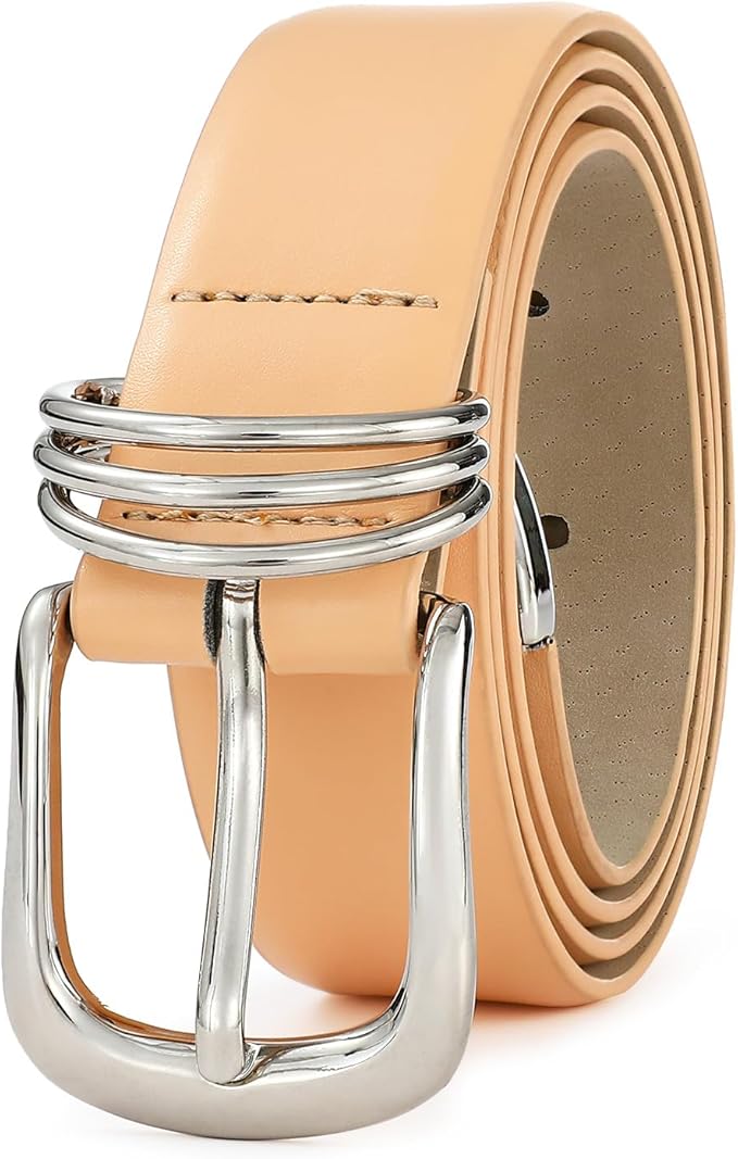 Women's Leather Belts with Gold Buckle Fashion Leather Waist Belt Elegant Ladies Belts for Jeans Dress & Casual Wear