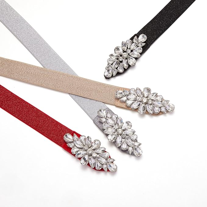 Womens Belts for Dress Fashion Rhinestone Elastic Bow Belt Skinny Waist Belt