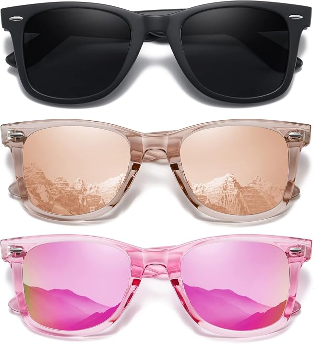 MEETSUN Retro Polarized Sunglasses for Women Men Classic Mirror Lens Driving Trendy Sun Glasses UV Protection (3 Pack)