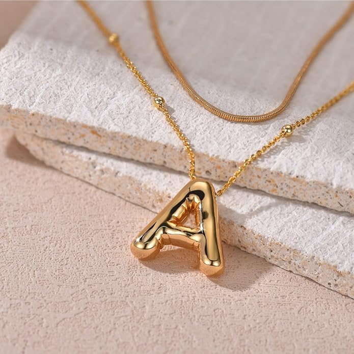 LUCA SMITH Initial Necklaces for Women, Dainty Balloon Bubble Letter, Name Letter Alphabet Pendant Layered Choker Chain Jewelry Gift