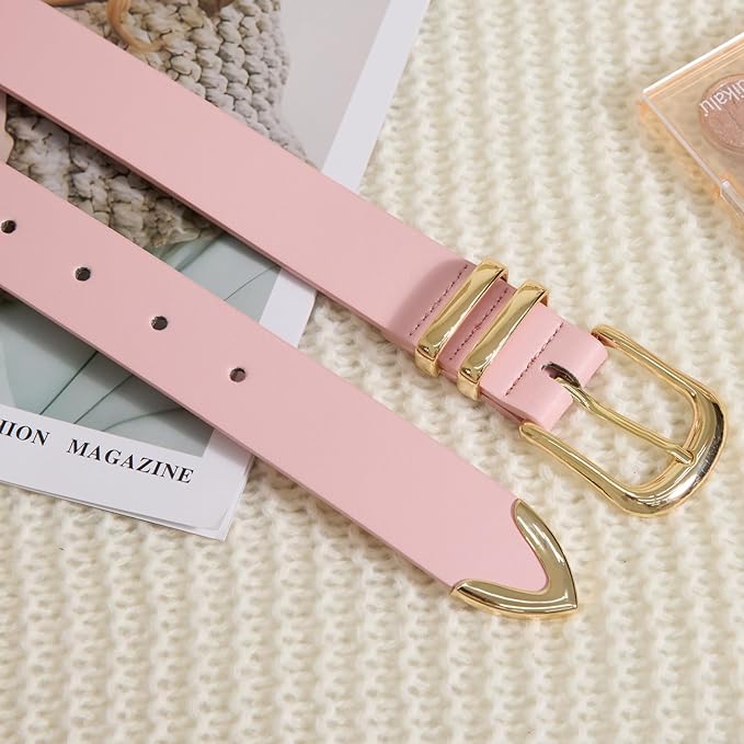 VATAN Women Leather Belt for Jeans Dresses Pants Fashion Ladies Casual Waist Belt with Gold Buckle