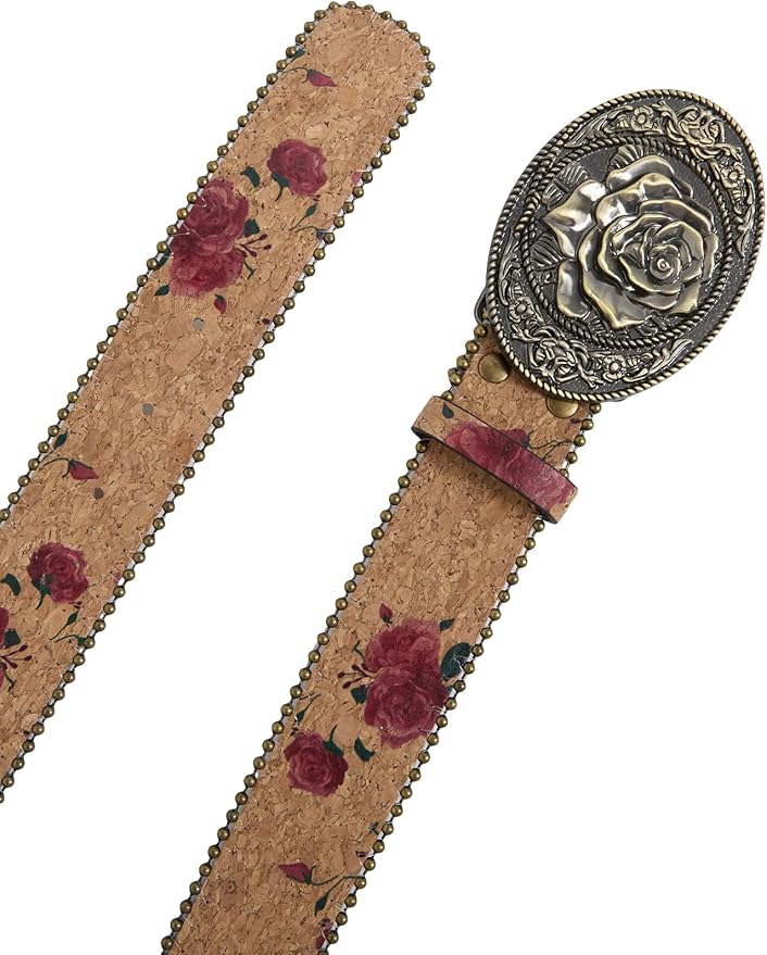 Women's Floral Embroidery Genuine Leather Belt Vintage Square Buckle