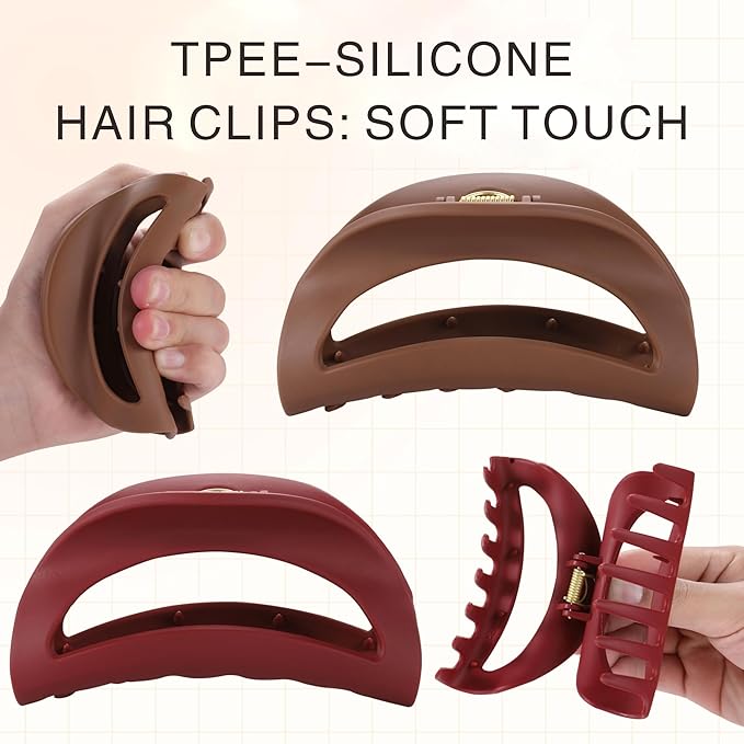 4Pcs Cloud Claw Clips for Women, 4.1" Non-Slip Strong Hold Hair Claws, Unbreakable TPEE-Silicone Blend, Large Bendable Cozy Hair Clip for Thin/Thick/Curly Hair, All-Day Comfort Matte Jaw Clip