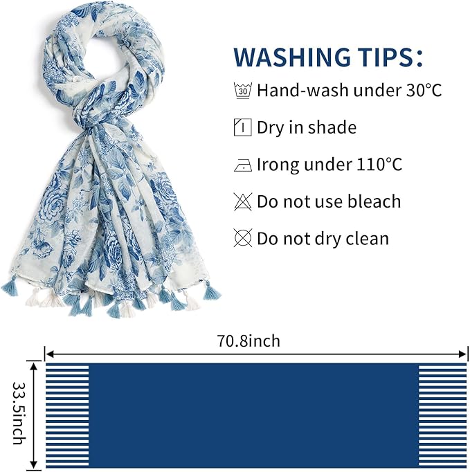 Scarf for Women Lightweight Soft Floral Leopard Printed Scarves Fall Winter Fashion Shawl Wrap with Fringe