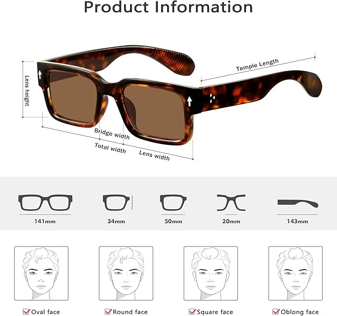 YDAOWKN Square Frame Sunglasses for Women Men Trendy Chunky Rectangle Sun Glasses Black Shades UV400 Protection