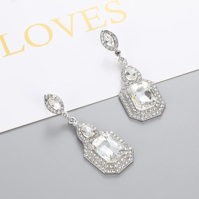 Vintage Rhinestone Dangle Statement Earrings Colorful Long Crystal Dangling Drop Earring for Women Formal Wedding Prom