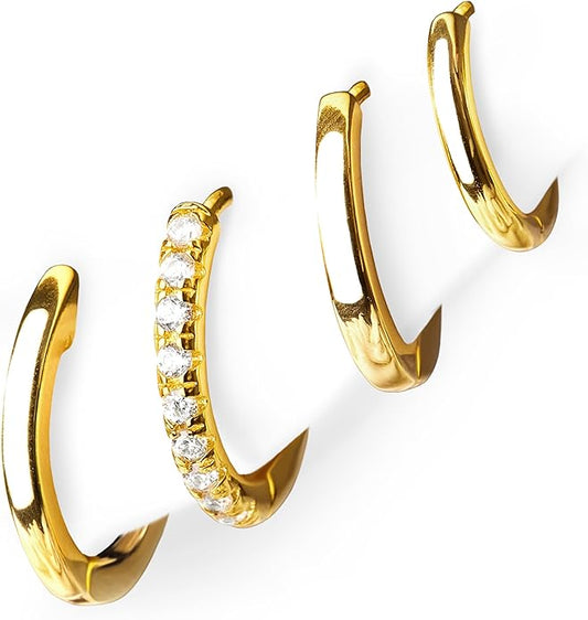 Small Gold Huggie Hoop Earrings Set for Women Men Hypoallergenic 14K Plated Stack Cartilage Earrings, Multiple Piercing Lightweight Mini Thin Cute Dainty Trendy Jewelry Set Christmas Gifts for Women