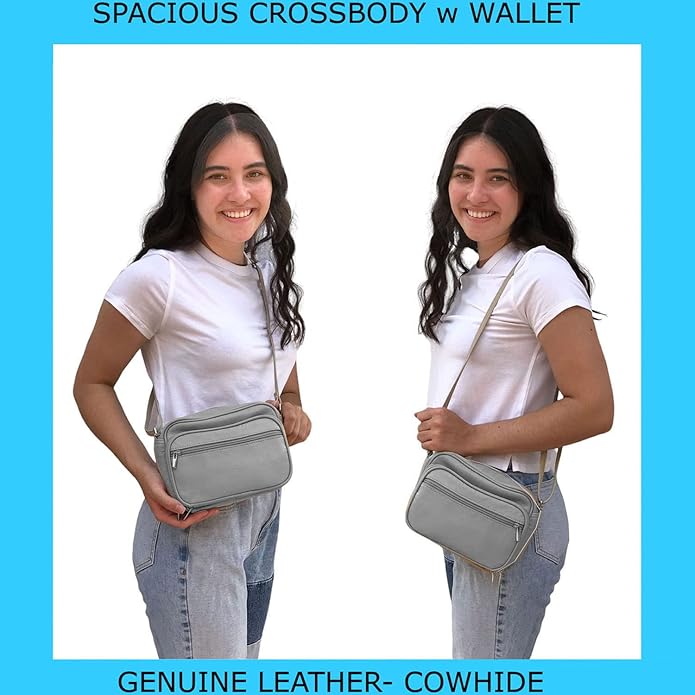 Cowhide Leather Women's Shoulder Purse Small Cross Body Organizer Bag with Many Pockets