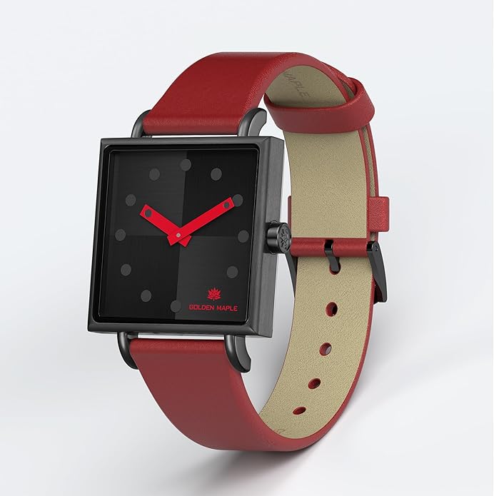 GOLDEN MAPLE Fancy Ladies Watch, Quartz Movement Watches for Women, Square Case with Leather Strap