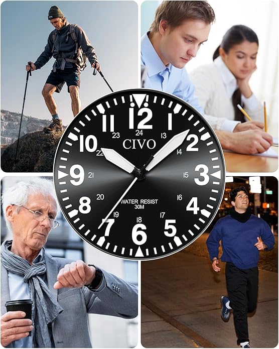 CIVO Analog Wrist Watches for Men: Waterproof Stainless Steel Mens Watches - Silver Watch with Easy Read Dial Men's Watch for Gift