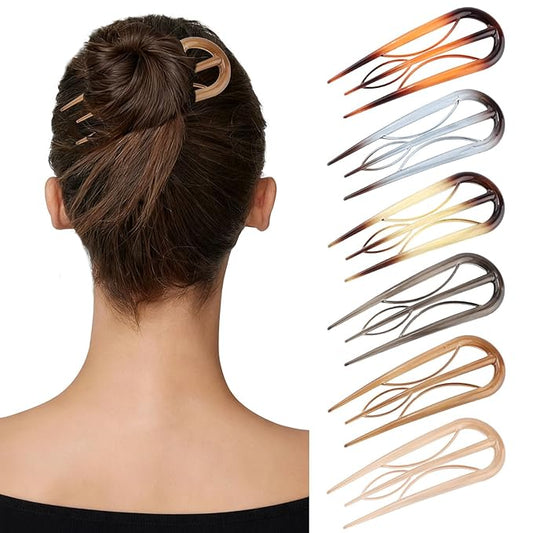 6 PCS French Hair Pins for Women - Large U-Shaped Hair Forks with Internal Teeth, Strong Hold for Thick & Thin Hair, Effortless French Twists, Updos, Buns & Chignons, Hairstyle Accessories