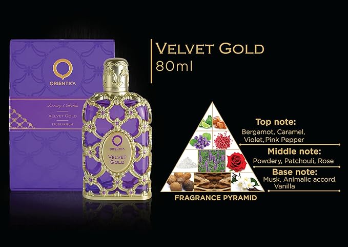 Orientica Luxury Collection Velvet Gold Eau De Parfum – Vanilla, Bergamot, Gourmand, Caramel, Violet, Patchouli, Rose, Musk, Animalic, Amber – Arabic Perfume for Men & Women – 5.0 Fl Oz / 150ml