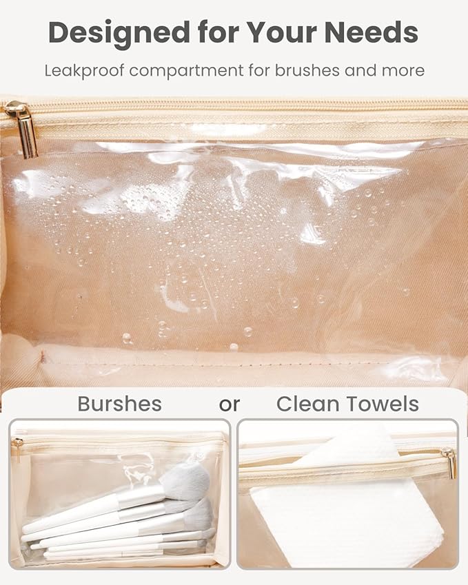Travel Makeup Organizer Bag, Large Capacity Cosmetic Bags with Multiple Compartments, Open-Flat Toiletry Bag Portable Waterproof Pouch for Women Beauty Essentials (Black)