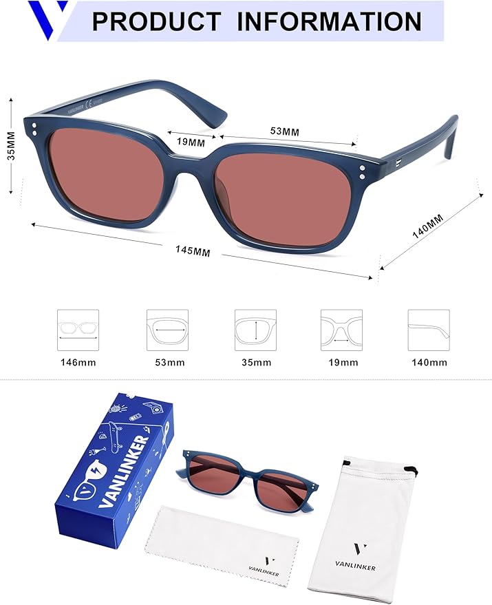 VANLINKER Polarized Trendy Small Slim Skinny Square Cat Eye Sunglasses for Women Men Retro Shades VL9862